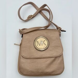 Champagne Gold pebbled leather shoulder cross body bag